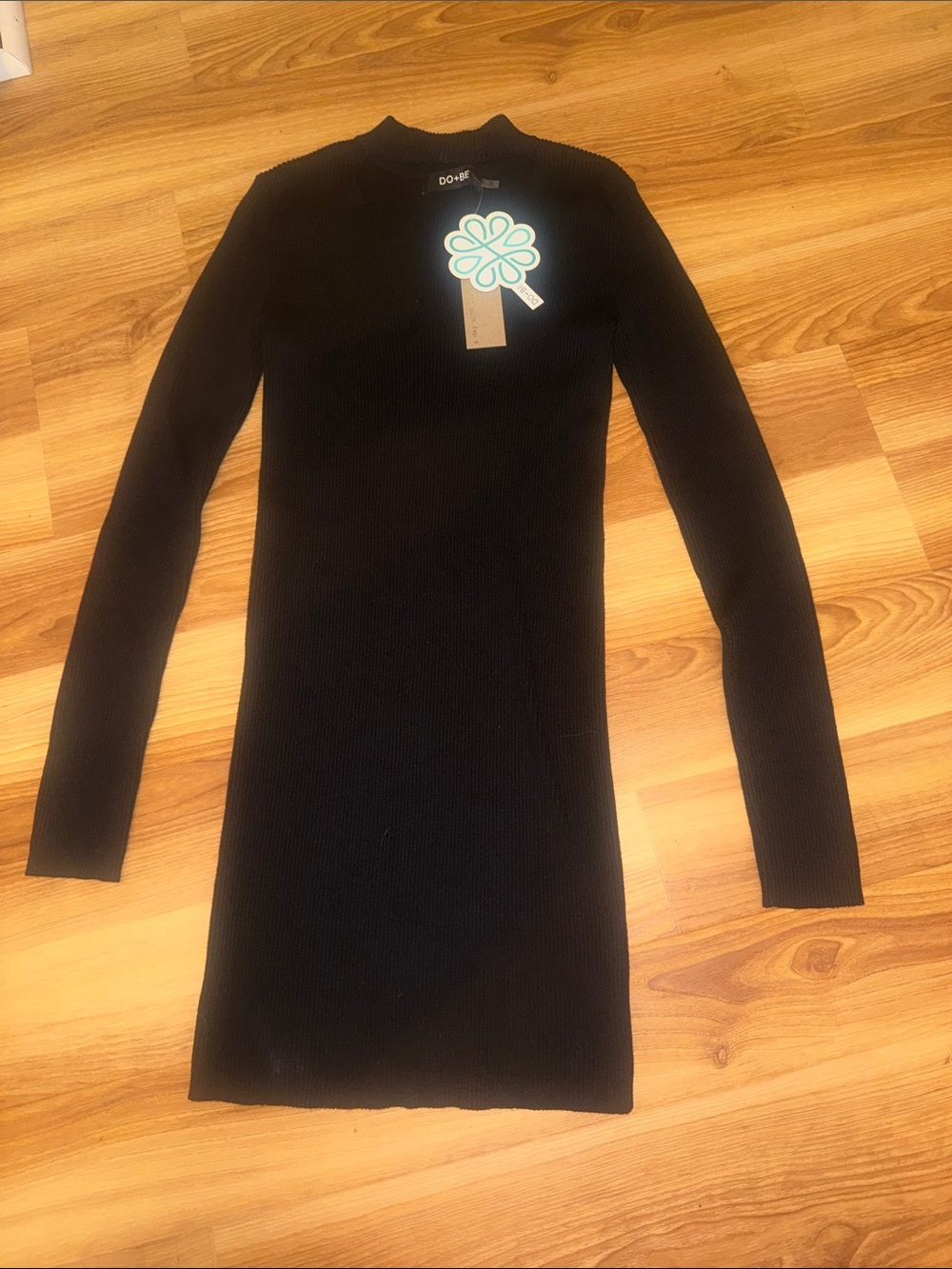 DO+BE Black Ribbed Cowl Neck Sweater Dress